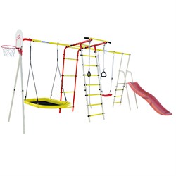 КОМПЛЕКТ ROMANA Лесная поляна - 3 NEW + Качели Лодка + Щит баскетбольный + Дополнительный комплект с горкой к дачному комплексу + Качели пластиковые - фото 36671